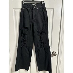 Pacsun‎ Women's Wide Leg Ripped Baggy Jeans Black Size 24 Button Fly